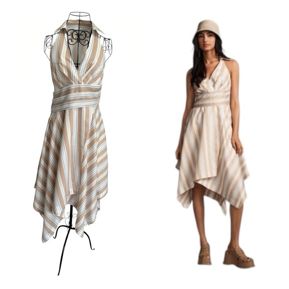 Maeve by Anthropologie Striped Asymmetrical Wrap Shirt Dress | Size Small - Picture 1 of 8